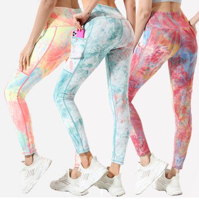 China Breathable 2022 High Waist Leggings Butt Tie Lifting Dye Soft Workout Tights Printed Leggings With Pockets Women for sale