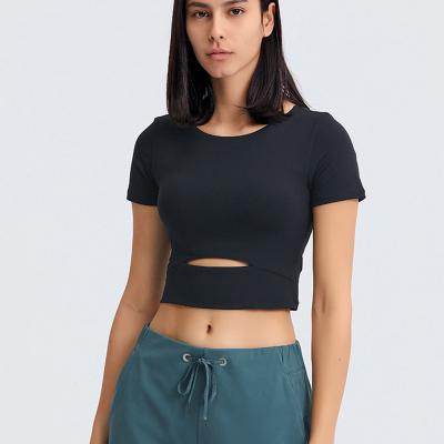 China New Arrival Summer Breathable Sexy Gym Clothing Simple Color Women Crop Top T-shirt For Wholesale for sale