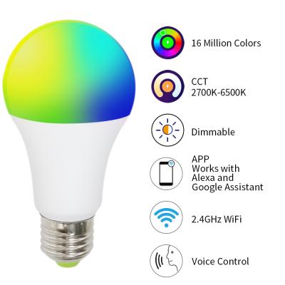 China Living Room A19 E27 Lamp 9W RGBCW Color Changing 2700K-6500K WiFi Smart LED Bulb Compatible with Alexa Echo Google Home IFTTT for sale