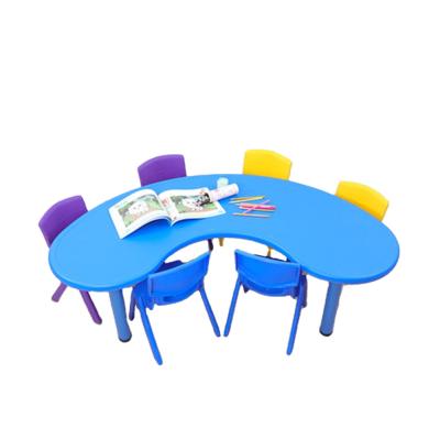 China 2021 Modern Best Selling Pre School Nursery Furniture Child Half Moon Colorful Table And Chiar Set For kdis for sale