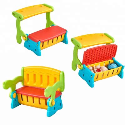 China Plastic Table Plastic Kids Bench Storage Double Use Toy Organizer Cabinets Kids Table for sale