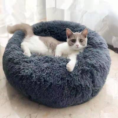 China Wholesale Soft Breathable Plush Pink Soft Luxury Manufacturer Pet Cushion Cat Dog Round Gray White Round Bed for sale