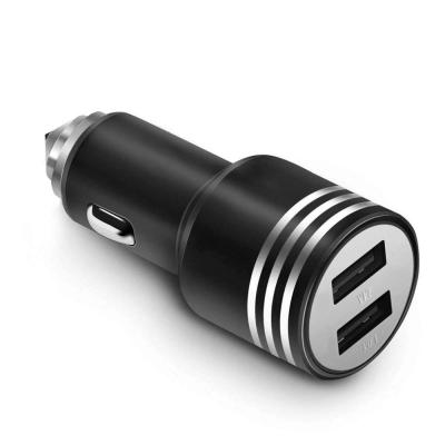 China Metel Aluminum Alloy Car Charger USB Metal Lighter Quick Fast Charger 2 Port USB For iPhone With Car Survival Hammer for sale