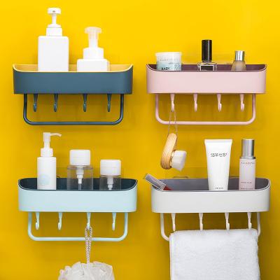 China Contemporary Hot Sales Wall Mounted Kitchen Bathroom Towel Spice Storage Rack Shelf No Drill Racks With Hook for sale