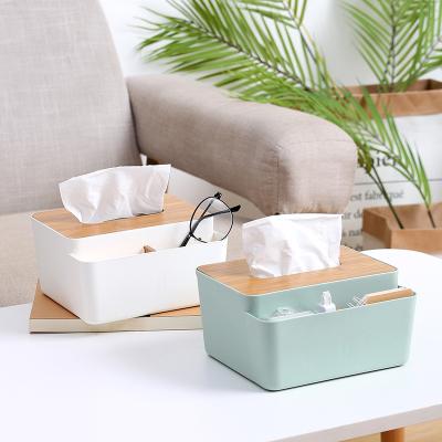 China Contemporary Customize Nordic Modern Style Hotel Bedroom PP Tissue Box Office Plastic Storage Box Logo Organizer Wooden Cover Tissue Boxes for sale