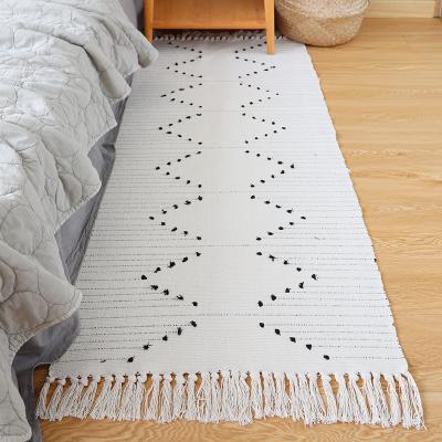 China Morocco Washable Hand - Tassel Rug Cotton Woven Linen Rug For Living Room Bedroom Bedside Floor Mat Door Mat for sale