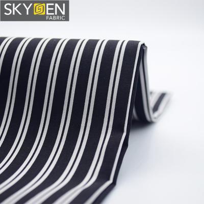 China Custom Black And White Skygen Anti-Static Brand Stripe Fabric, Striped 100% Cotton Sateen Stripe Fabric For Mens Shirt for sale