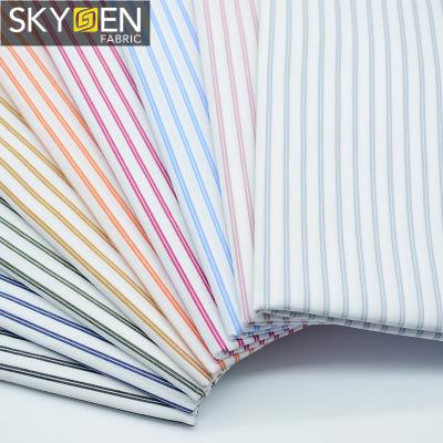 China Skygen Antistatic Wholesale Best 100 Cotton Yarn Dyed 120gsm Striped Cotton Fabric For Mens Shirts for sale