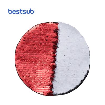 China BestSub Viable Wholesale Custom Round Sublimation Face Mask Flip Sequins Adhesive Red With White BJLP19R-R for sale