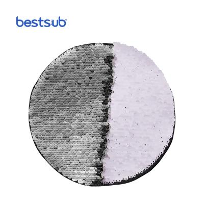 China BestSub Sublimation Custom Viable Wholesale Custom Blanks Around Flip Sequins Adhesive Silver With White BJLP19R-S for sale