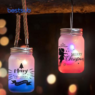 China BestSub Viable Wholesale Frosted Sublimation Color 15oz 450ml Gradient Face Mask Mason Jar With Lantern Lid And Metal Handle For Valentine for sale