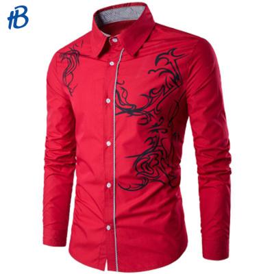 China Anti-Wrinkle Mens Shirts Long Sleeve Business Casual Dress Printed Fashion Shirts Formal Size M-3XL Male for sale