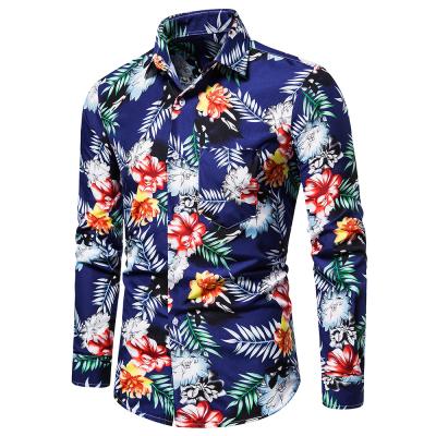 China Hawaiian Plus Size Anti-pilling Printed Casual Inches Long Sleeves Men's Shirt For Fall for sale