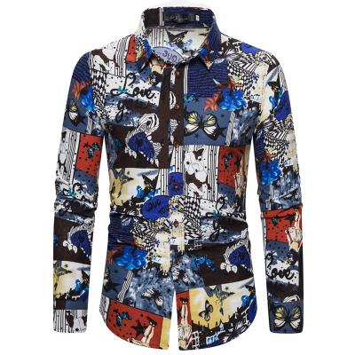 China High quality floral long sleeve national anti-pilling cotton printed mens shirts plus size for fall for sale