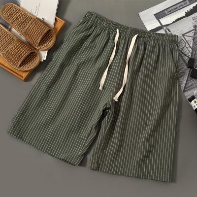 China new casual Anti-wrinkle cotton and beach linen pants vertical stripe all cotton five minutes quick-drying beach pants for sale