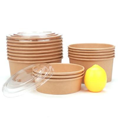 China Recyclable Eco - Friendly Disposable Kraft Paper Bowl Packaging Cup Take Away Salad Bowl With Lid for sale