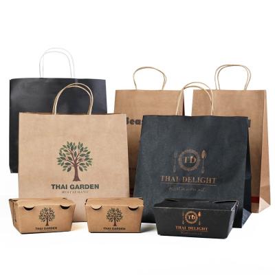 China Recyclable Paper Food Kraft Paper Bags With Handle , White Paper Bag With Printed for sale