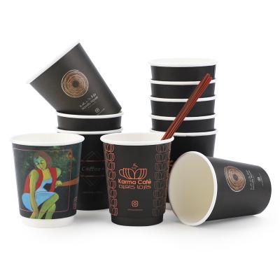 China Double Wall Disposable Recyclable Black Paper Coffee Cup With Logo Printing for sale