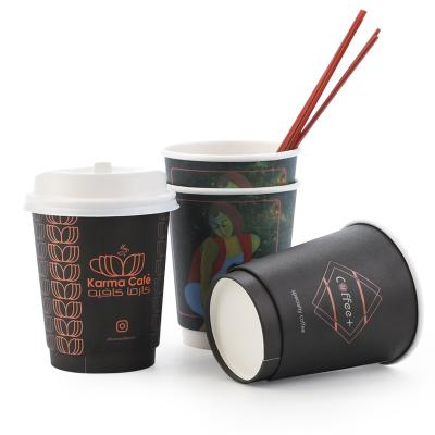 China China Hotsale Disposable Recyclable Black Wall Coffee Takeaway Double Wall Paper Cup With Logo Printing for sale