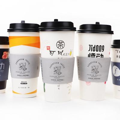 China Recyclable Disposable Printed Paper Cups With Sleeve For Coffee Paper Cup Hot Sleeve Makers for sale