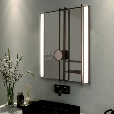 China Hotel Magnifying Supply Customized Bronze Plated Magnifying Stainless Steel Framed Mirror With Light For Makeup for sale