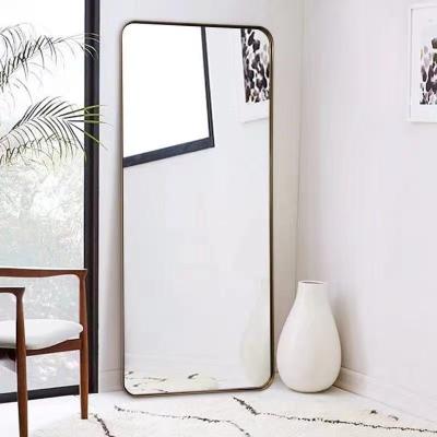 China Modern Wall Mount Guest Room Hotel Freestanding Floor Standing Long Mirror Metal Framed Decorative Dressing Integral Mirror for sale