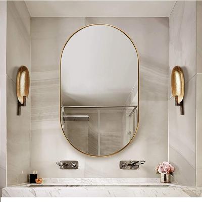 China Cheap Modern Bathroom Rose Gold Oval Wall Mirror Antique Luxury Hotel Factory Modern Decorative With Metal Frame for sale