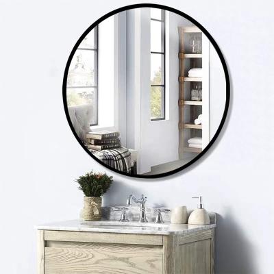 China Modern Nordic Simple Round Shape Black Stainless Steel Framed Bedroom Wall Mirror for sale