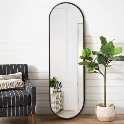 China Traditional Elegant Hamirror Living Room Metal Framed Wall Mounted Oval Full Mirror Gold Full Body Mirror for sale