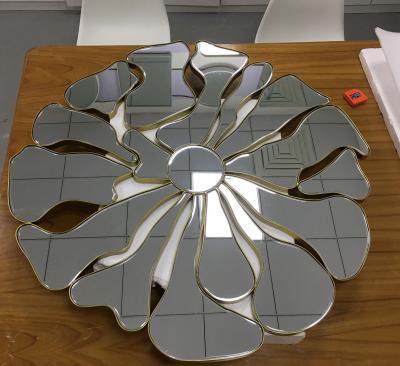 China Style Bright Luxury Wall Flower Shaped Mirror Bedroom Makeup Bathroom For Metal Mirror for sale