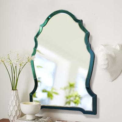 China Irregular Shape Modern Elegant Custom Blue Glass Frame Silver Frame Mirror For Hotel Bedroom for sale