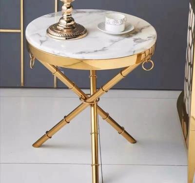 China Modern Elegant Luxury Modern Furniture Nordic Marble Top Center Living Room Champagne Gold Plating Stainless Steel Side Coffee Table for sale