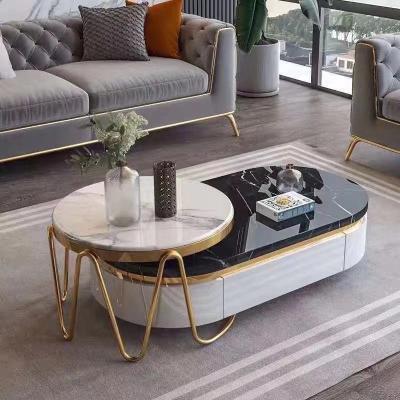 China Modern stylish italian rotary living room coffee table stainless steel stone dish rock furniture design art furniture for sale