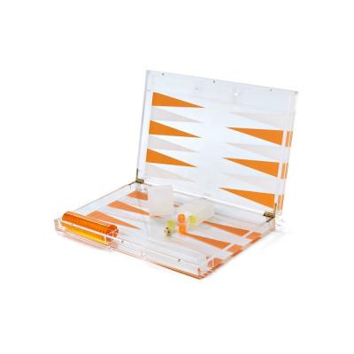 China Luxuary London Moma Orange Luxury Backgammon Set of Promotional Backgammon Set Gifts with Clear Acrylic Backgammon Pieces for sale