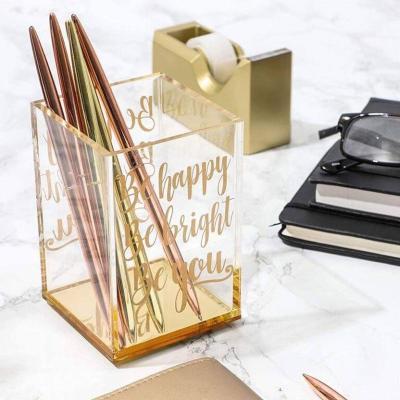 China Acrylic Pencil Pen Holder Cup Desk Accessories Makeup Brush Storage Holder Acrylic Clear Desktop Stationery Organizer for sale