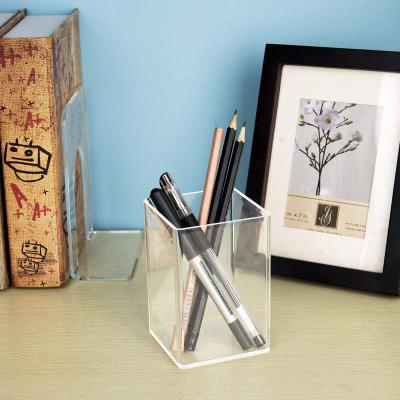 China Stationery Pen Pencil Cup Holder Organizer Crystal Clear Desktop Acrylic Brush Holder for Home Office for sale