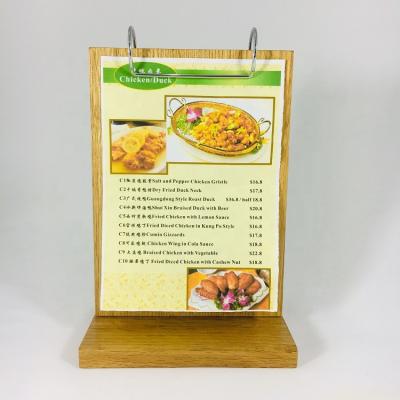 China Modern Desgin Wooden Double Show Table Top Menu Holder / Table Awning With Metal Ring for sale