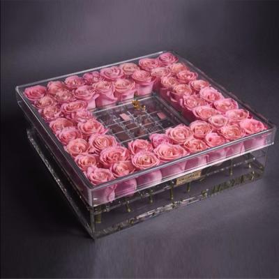 China Nice Eco-friendly Square Packaging Crystal Clear Acrylic Flower Display Chocolate Box for sale