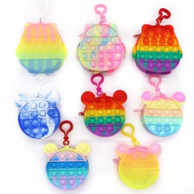 China Hot Sale AA023 Mini Cartoon Sensory Stress Relieve Shoulder Purse New Rainbow Owl Fidget Popper Coin Purse for sale