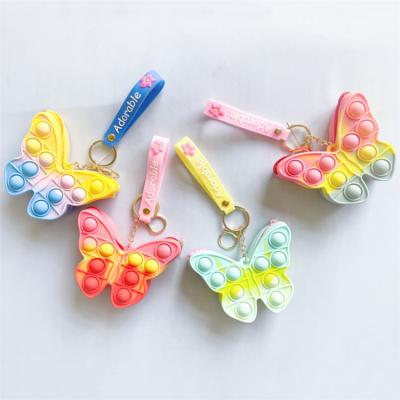 China Playing Hot Sale AB022 Mini Antistress Stress Relief Butterfly Noise Push Bubble Shaker Case Coin Clips Wallet With Key Chain for sale