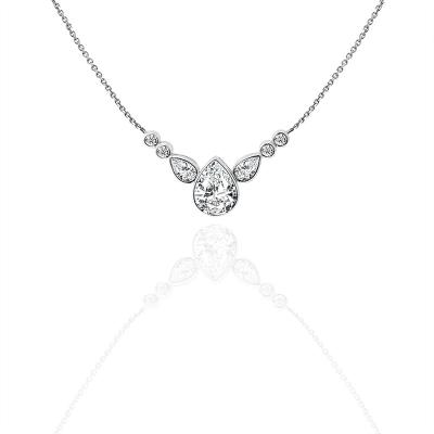 China CLASSIC Customized 14K White Gold Moissanite Diamond Necklace 9X7mm Pear Cut Necklace For Women for sale