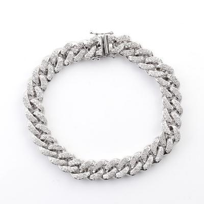 China Hip Hop Silver Custom Style Cuff Bangles S925 Length Moissanite Chain Bracelet Cuban Fine Jewelry Bangles Bangles For Gift for sale