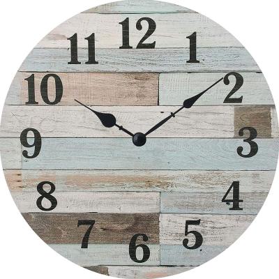 China Decorative Antique Style Vintage Distressed Wooden Farmhouse Wall Hanging Clock For Bedroom Living Room Kitchen for sale