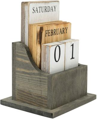 China Europe Vintage Wooden Block Perpetual Calendar Solid Desk Stand for sale