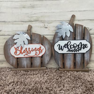 China Europe Pumpkin Shape Harvest Blessing Welcome Free Desk Wooden Sign for sale