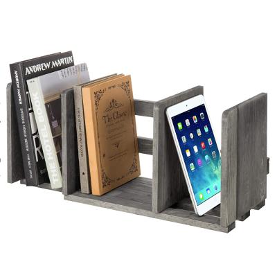 China (Size) Gray Wood Desktop Bookshelf Organizer Adjustable Expanding Stand for sale