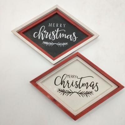 China Mordern Diamond Merry Christmas Wall Mounted Decor Custom Geometric Wooden Sign for sale