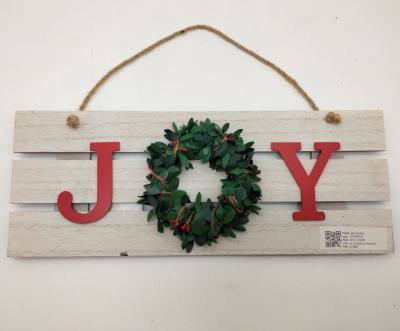 China Europe Joy Christmas Decorative White Wooden Wall Sign Hanging Plaque For Holiday for sale