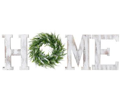 China Decorative Europe Farmhouse Rustic Home Letters Wooden Sign With Wreath for sale