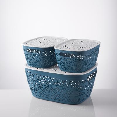 China Sustainable Hot Sale Plastic Hollow Out Toy Sundries Basket Storage Box Office 3 Pieces Storage Basket for sale